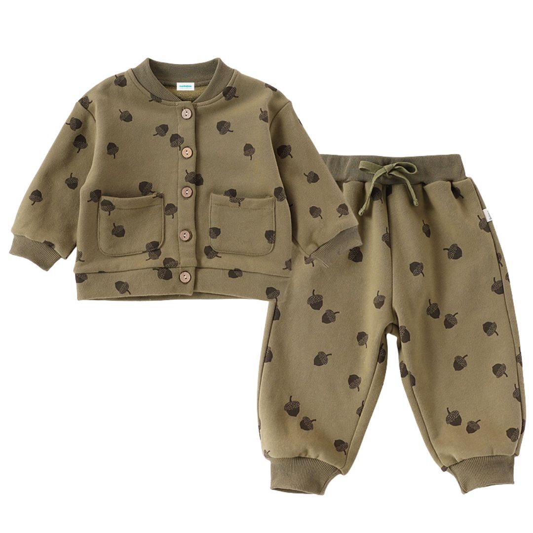 2er Set mit Cartoon Print 'Acorns' khaki