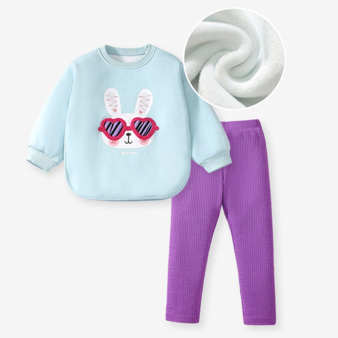 Set Sweatshirt blau Hase und Leggings lila