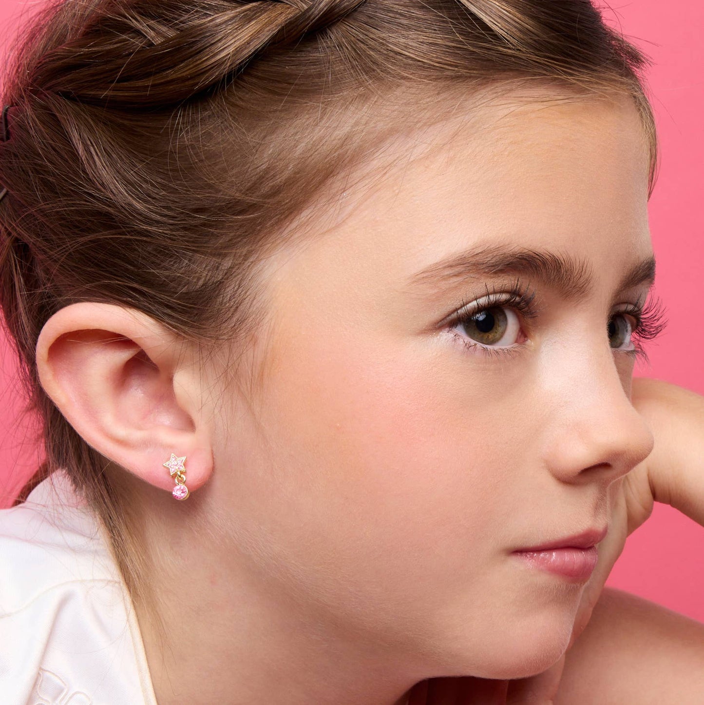 Ohrstecker für Kinder 'Stern mit rosa Zirkonia'