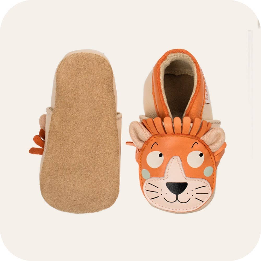 Kinder Hausschuhe aus Leder mit Löwenmotiv