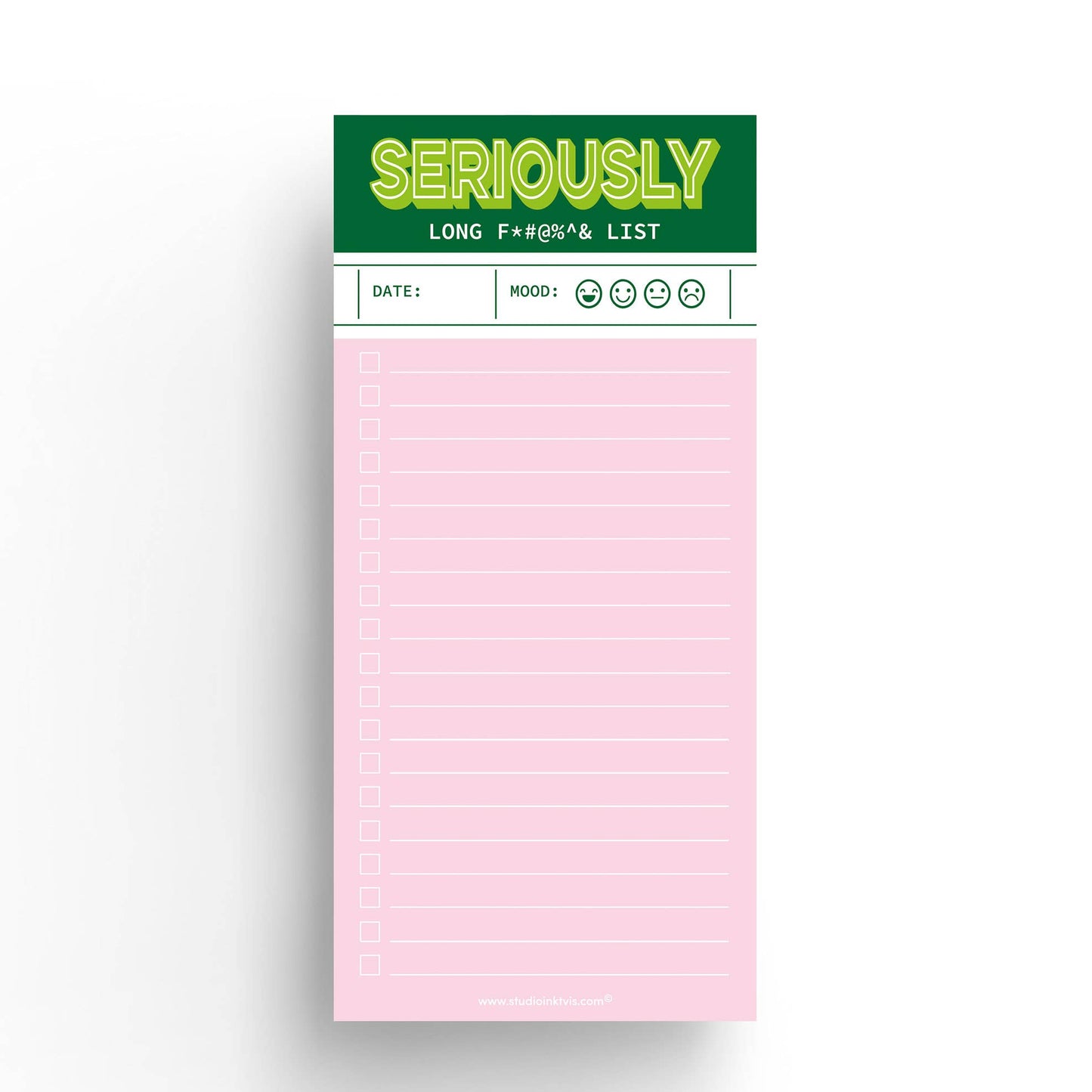 Grün-pinker, lustiger Notizblock „Seriously long funking To-Do-Liste“