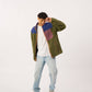 Unisex Sherpa-Jacke mit Reißverschluss blau und khaki