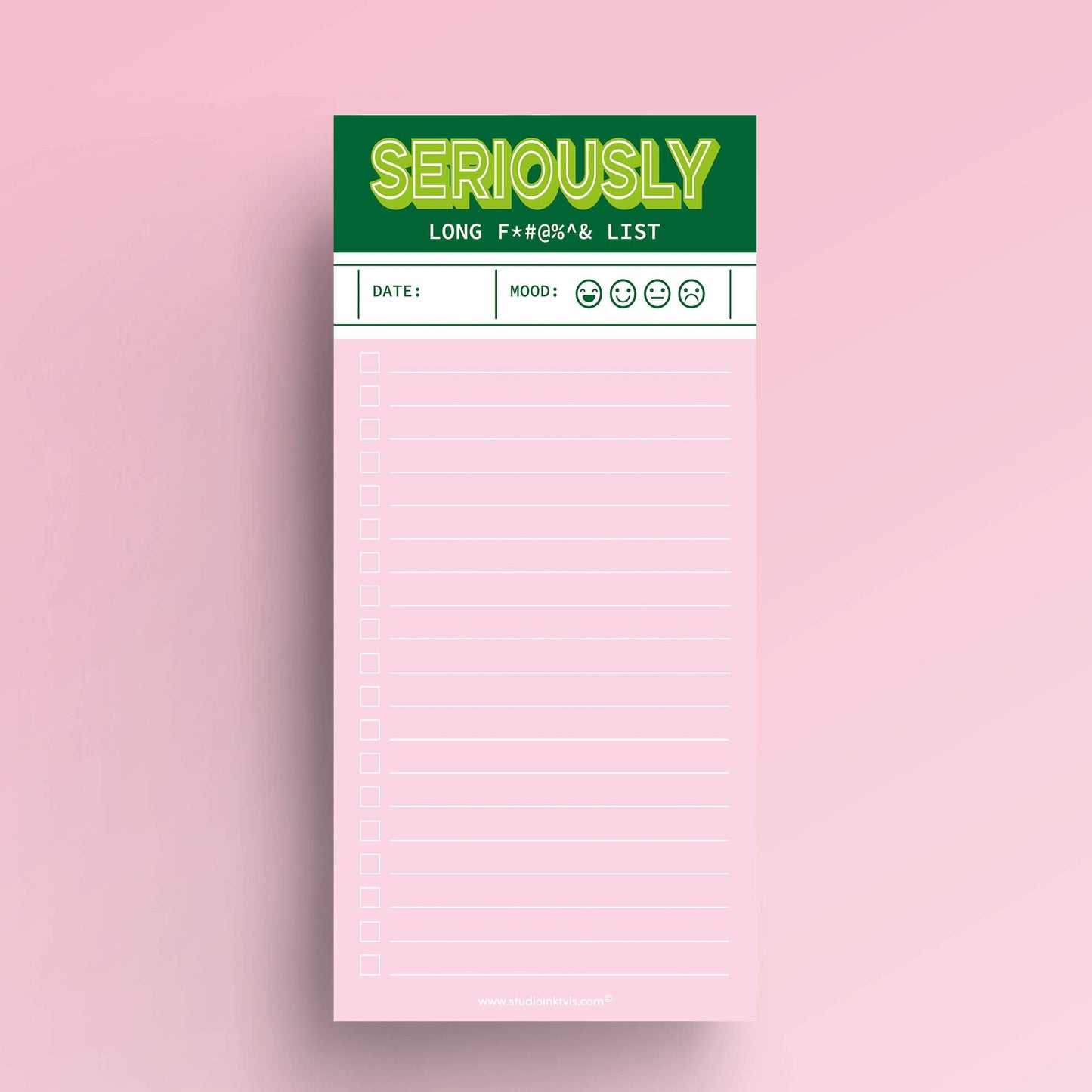 Grün-pinker, lustiger Notizblock „Seriously long funking To-Do-Liste“