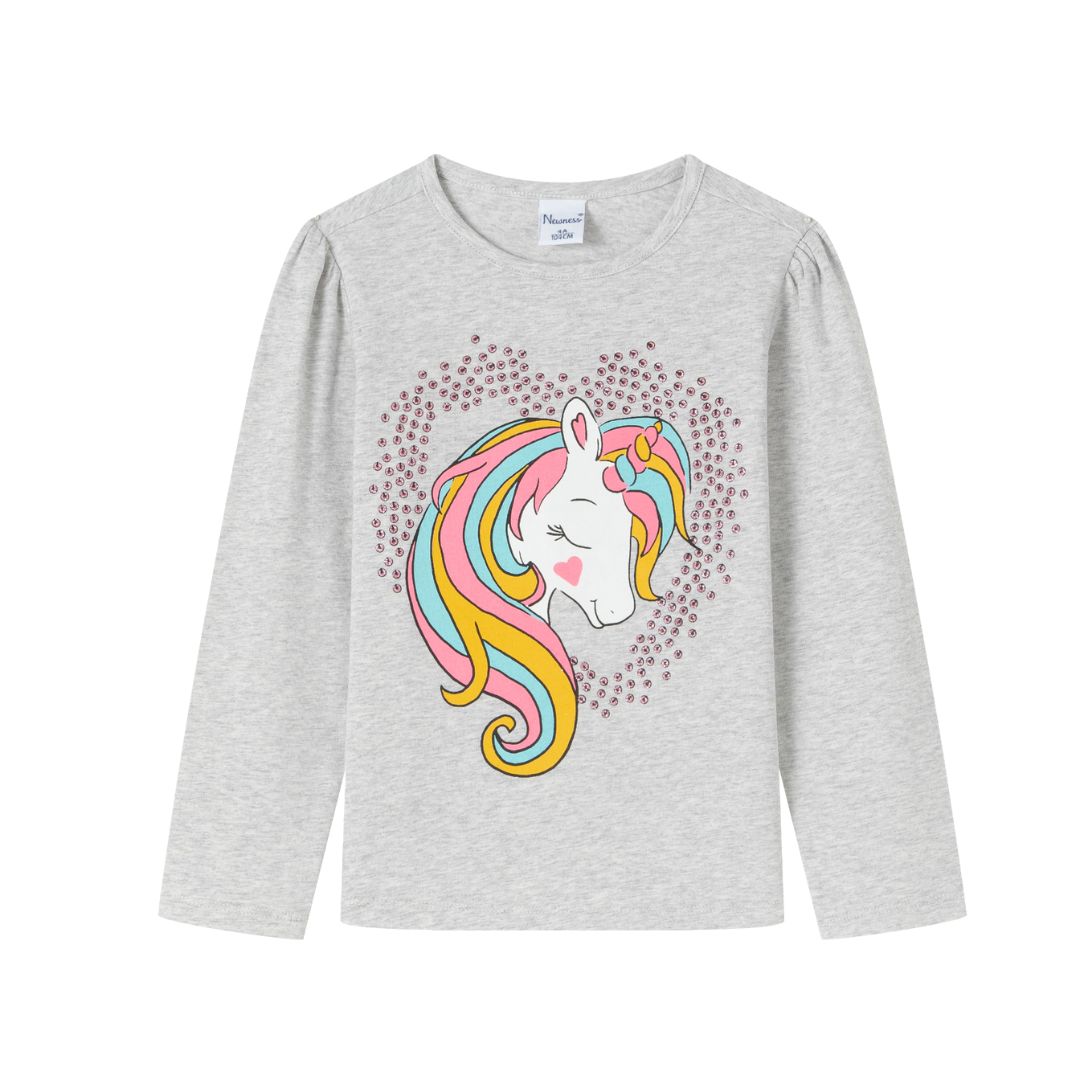 Langarm-T-Shirt mit Einhorn Artwork grau