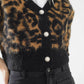 Leopardenmuster Strickjacke aus Wollstrick in Camel