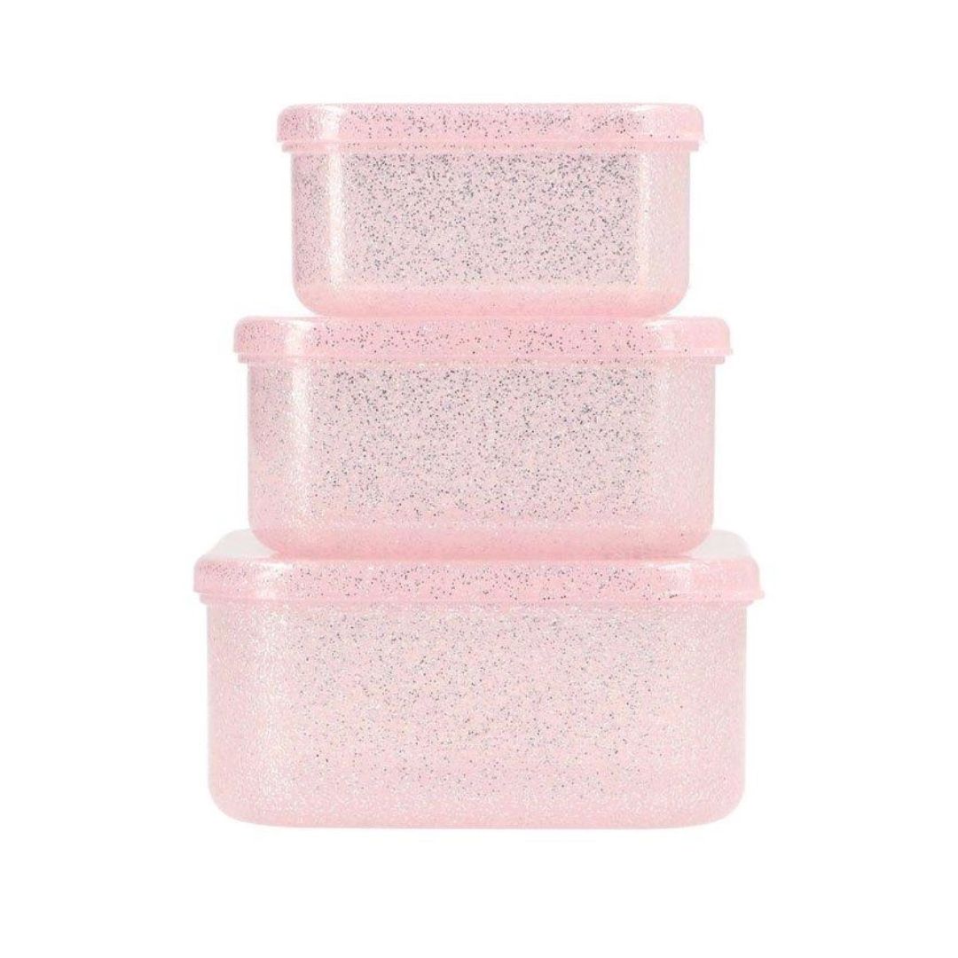 Set 3 Lunchboxen 'Aqua Glitzer rosa'