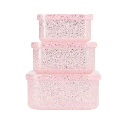Set 3 Lunchboxen 'Aqua Glitzer rosa'
