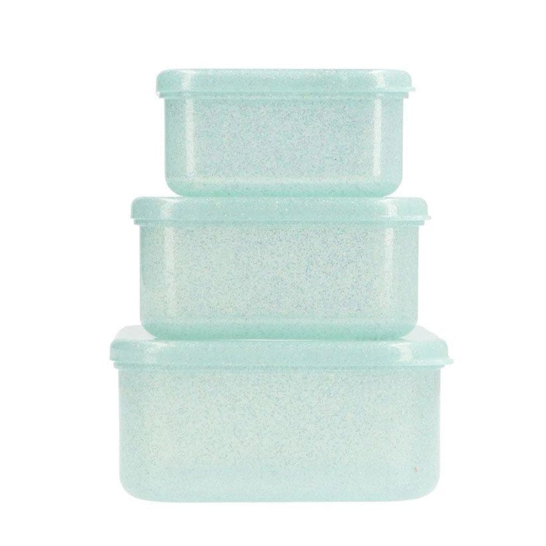 Set 3 Lunchboxen 'Aqua Glitzer türkis'