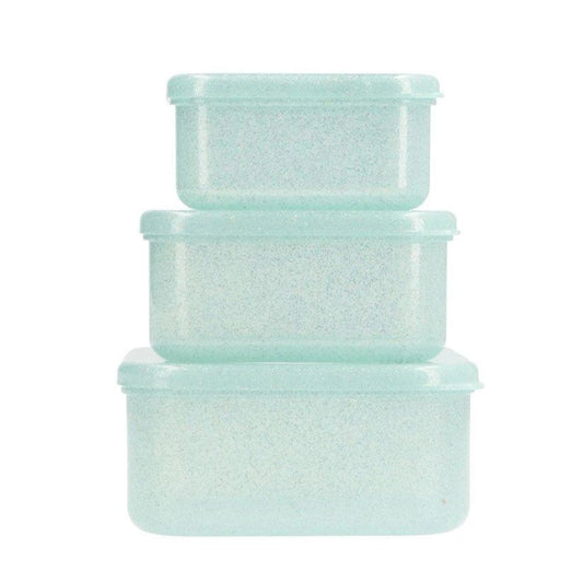 Set 3 Lunchboxen 'Aqua Glitzer türkis'