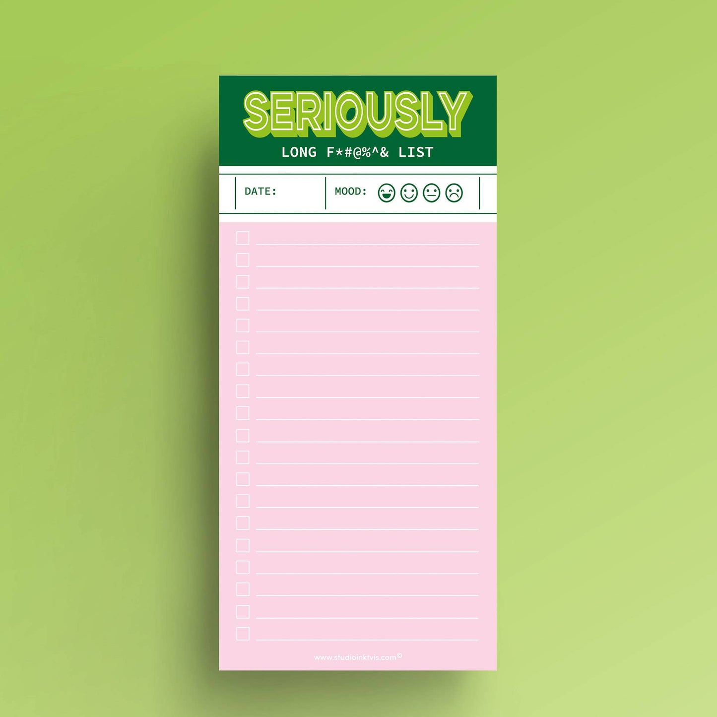 Grün-pinker, lustiger Notizblock „Seriously long funking To-Do-Liste“