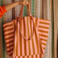 Damen Tasche Shopper Elisa Streifen karamell/erdbeere