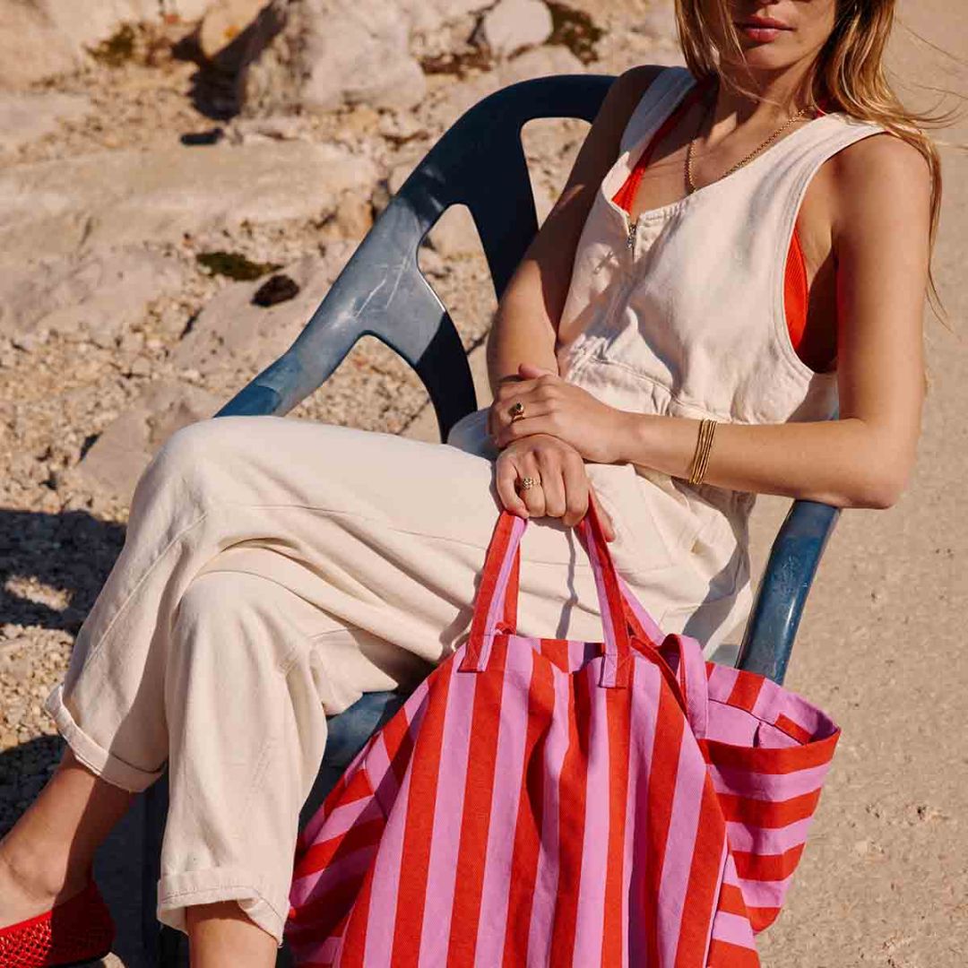 Damen Tasche Shopper Elisa Streifen orchidee/tomate