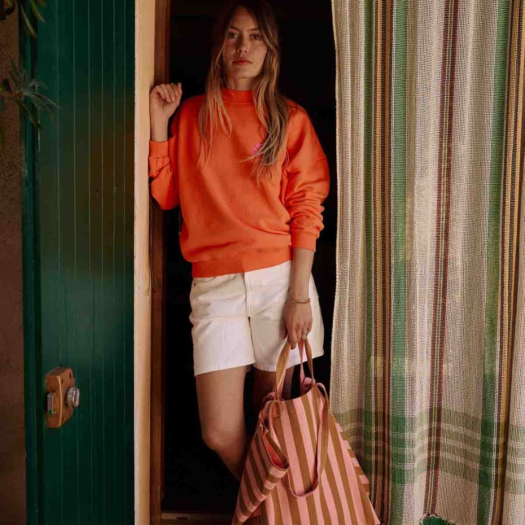 Damen Tasche Shopper Elisa Streifen karamell/erdbeere