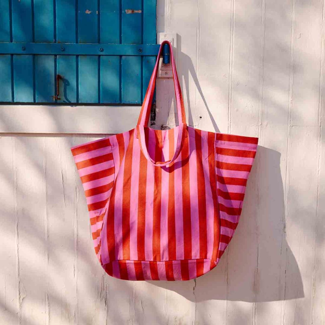 Damen Tasche Shopper Elisa Streifen orchidee/tomate