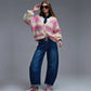 Damen Grobstrick-Cardigan mit Streifen rosa/creme