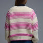 Damen Grobstrick-Cardigan mit Streifen rosa/creme