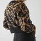 Leopardenmuster Strickjacke aus Wollstrick in Camel