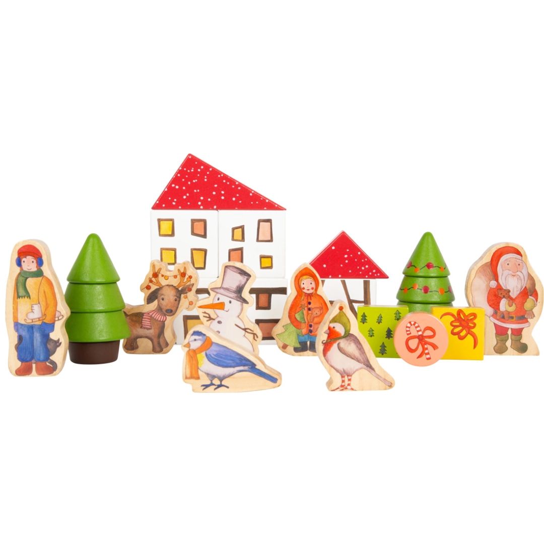 Adventskalender Winterwald mit Holzspielfiguren