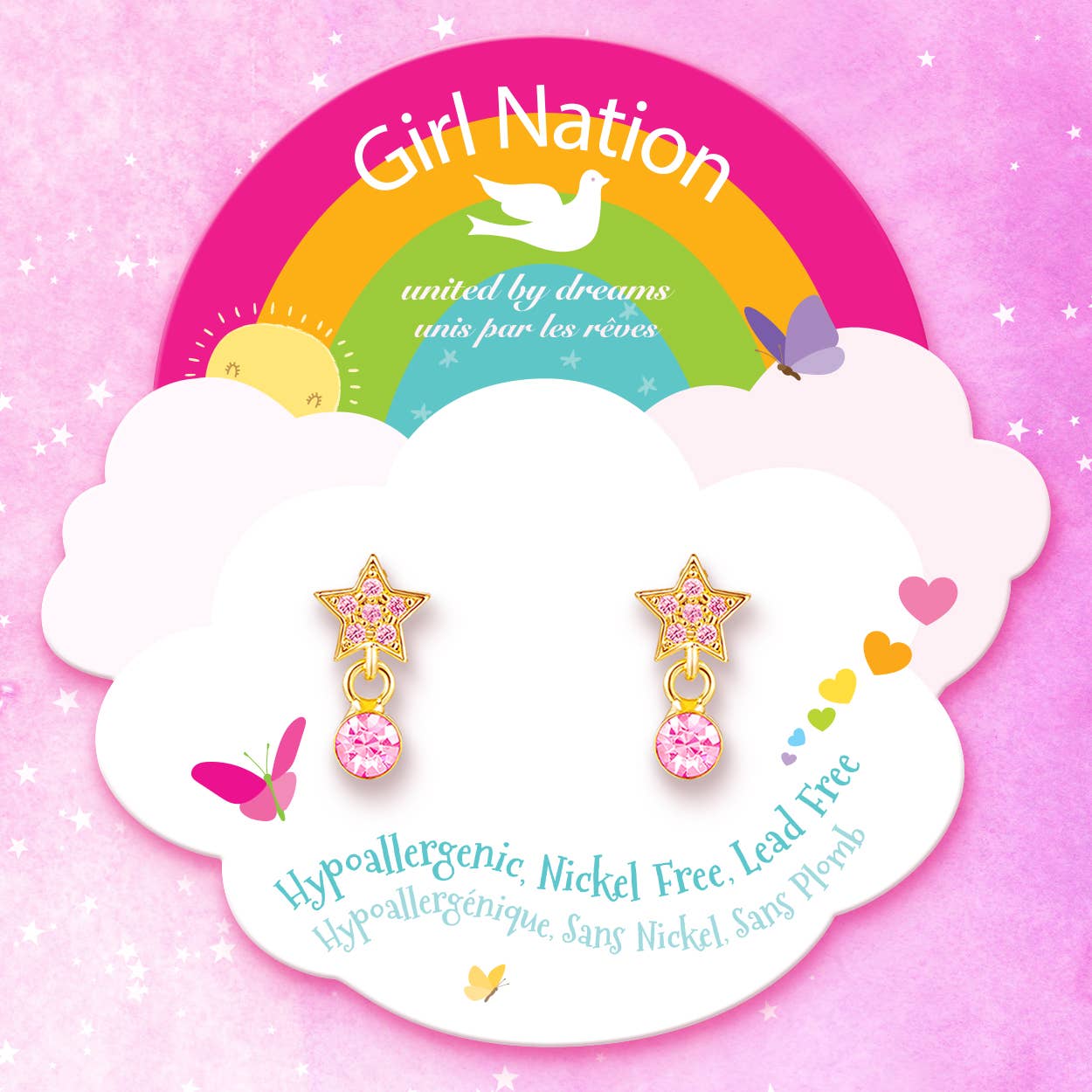 Ohrstecker für Kinder 'Stern mit rosa Zirkonia'