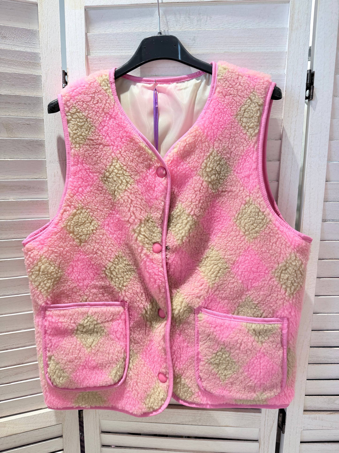 Damen Steppweste 'Check' rosa/beige