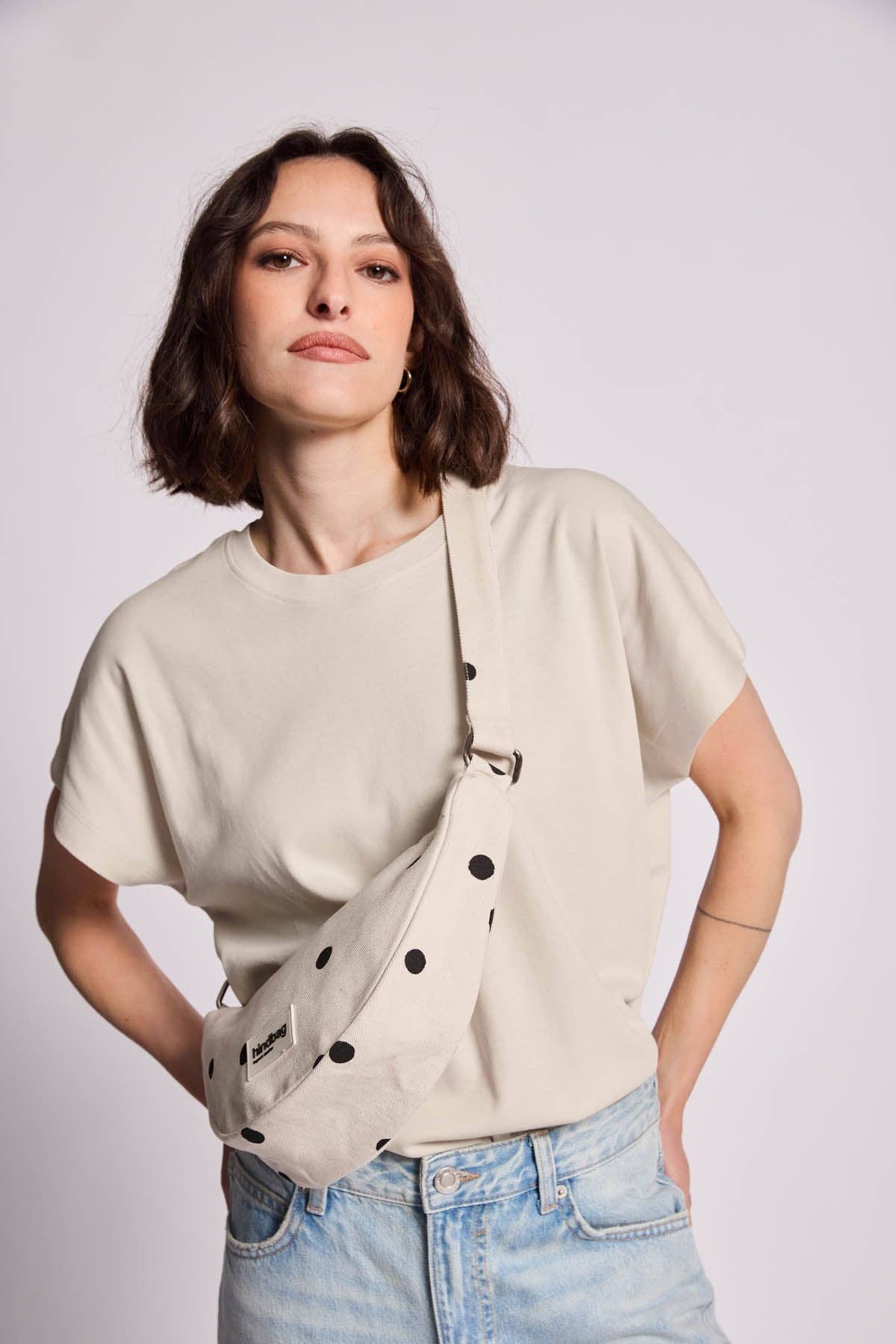 Damen Gürteltasche 'Andrea gepunktet' ecru