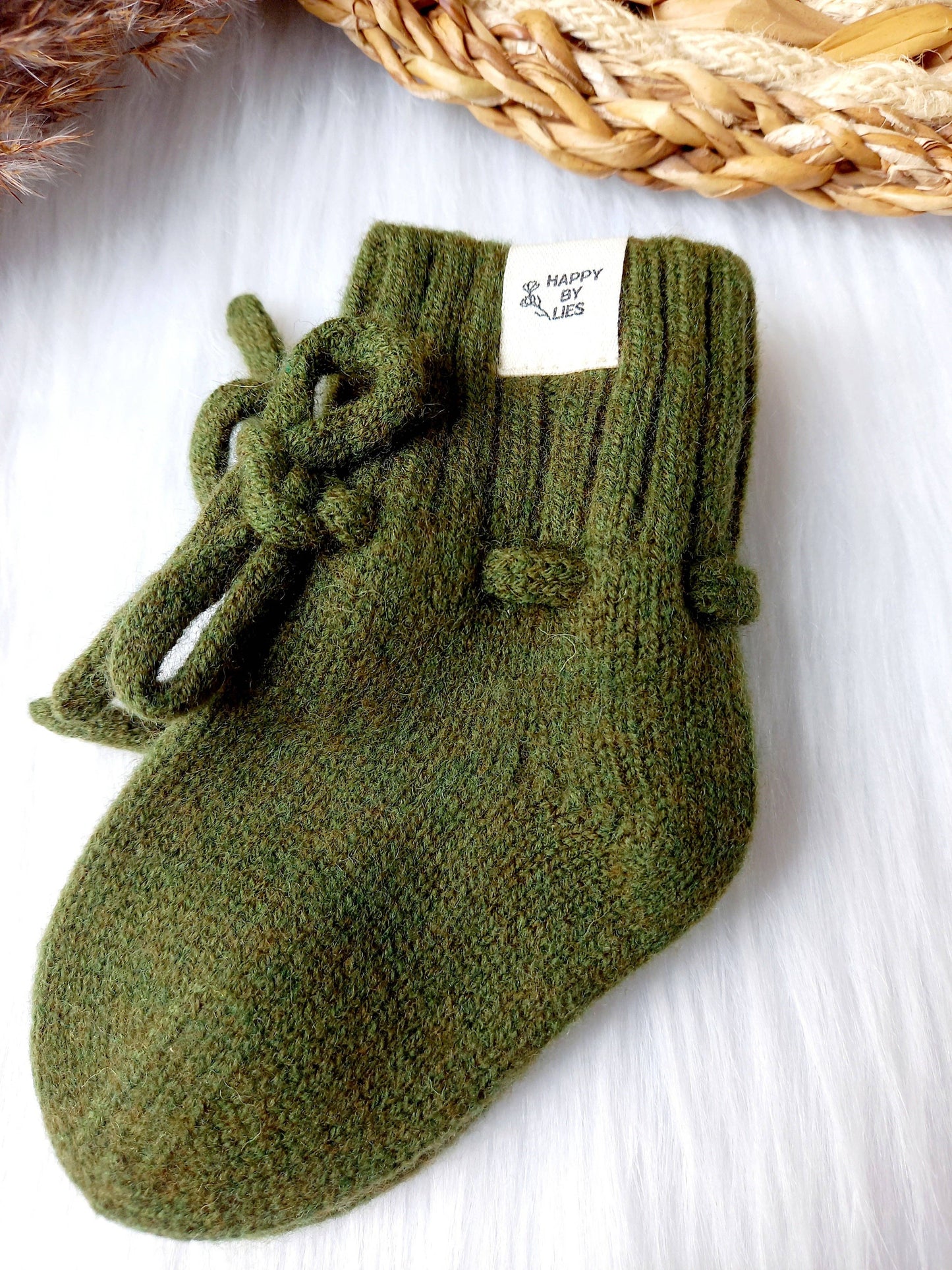 Merino-Babyschuhe Socken grün handmade