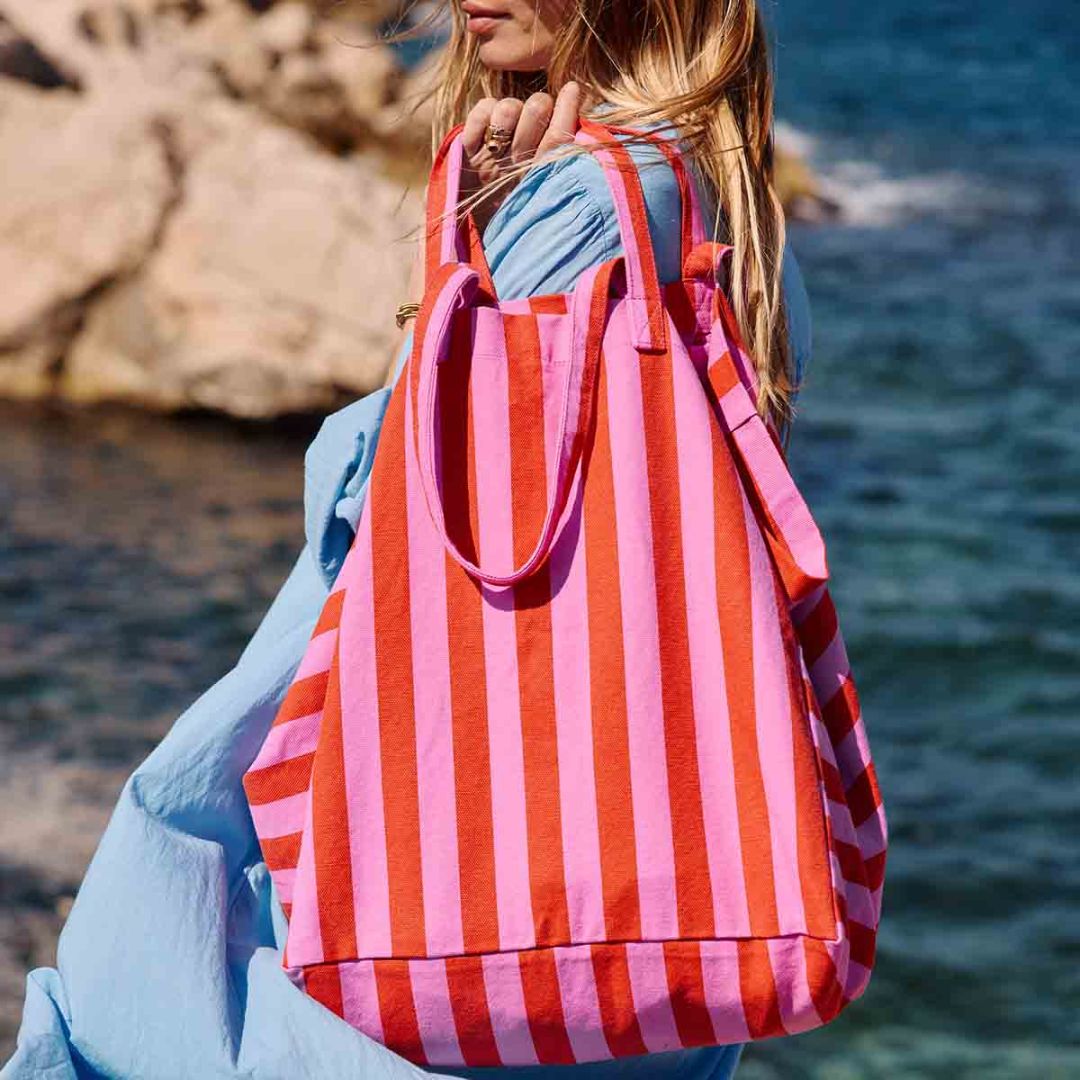 Damen Tasche Shopper Elisa Streifen orchidee/tomate
