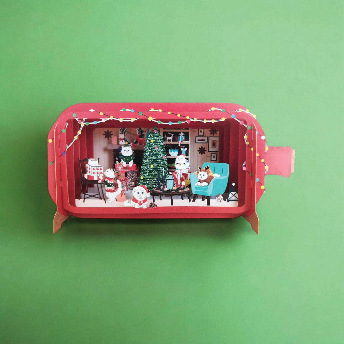 Dimensionale Pop Up Weihnachtskarte mit Umschlag 'Christmas Cats'