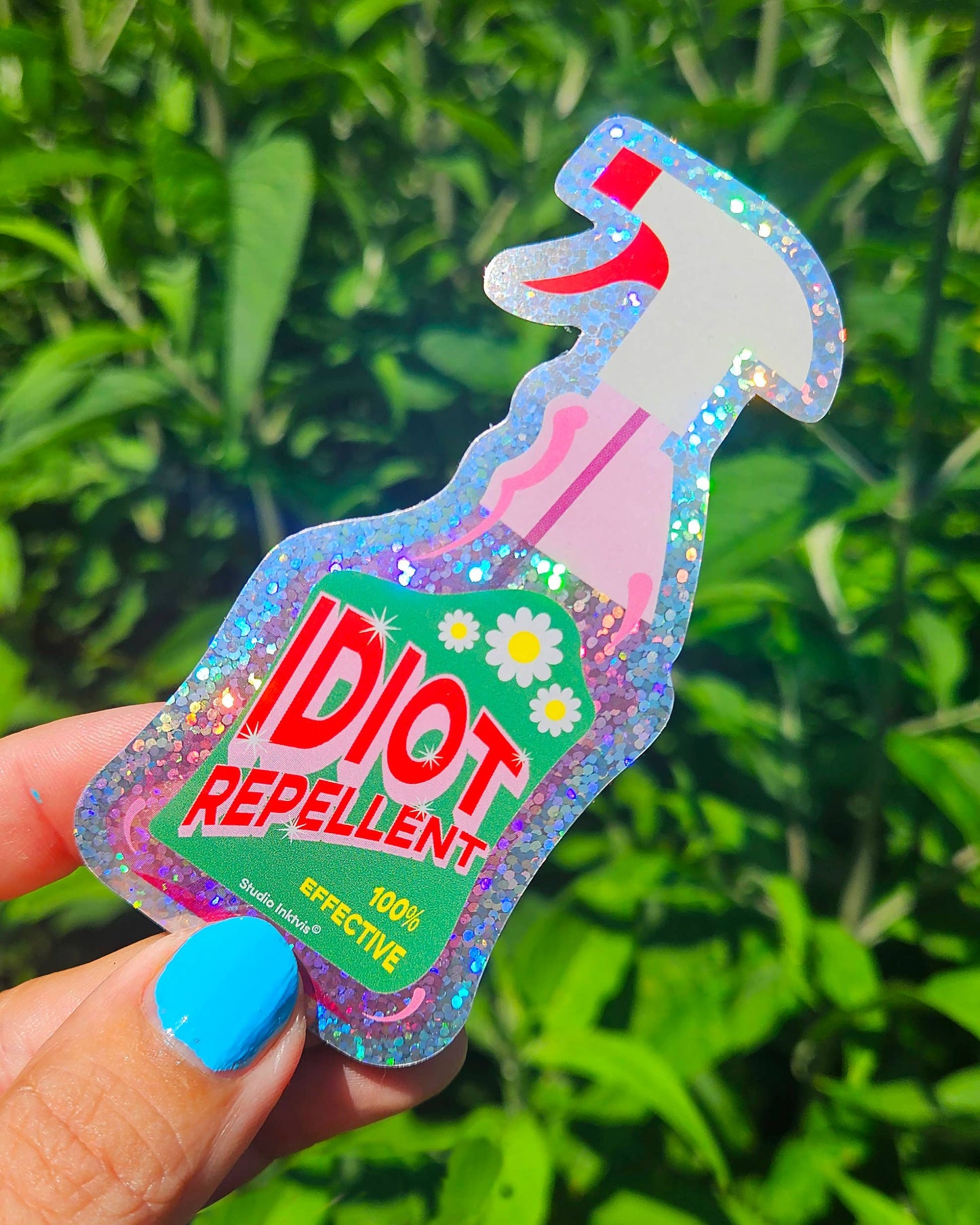 Glitzersticker 'Idiot Repellent Spray'