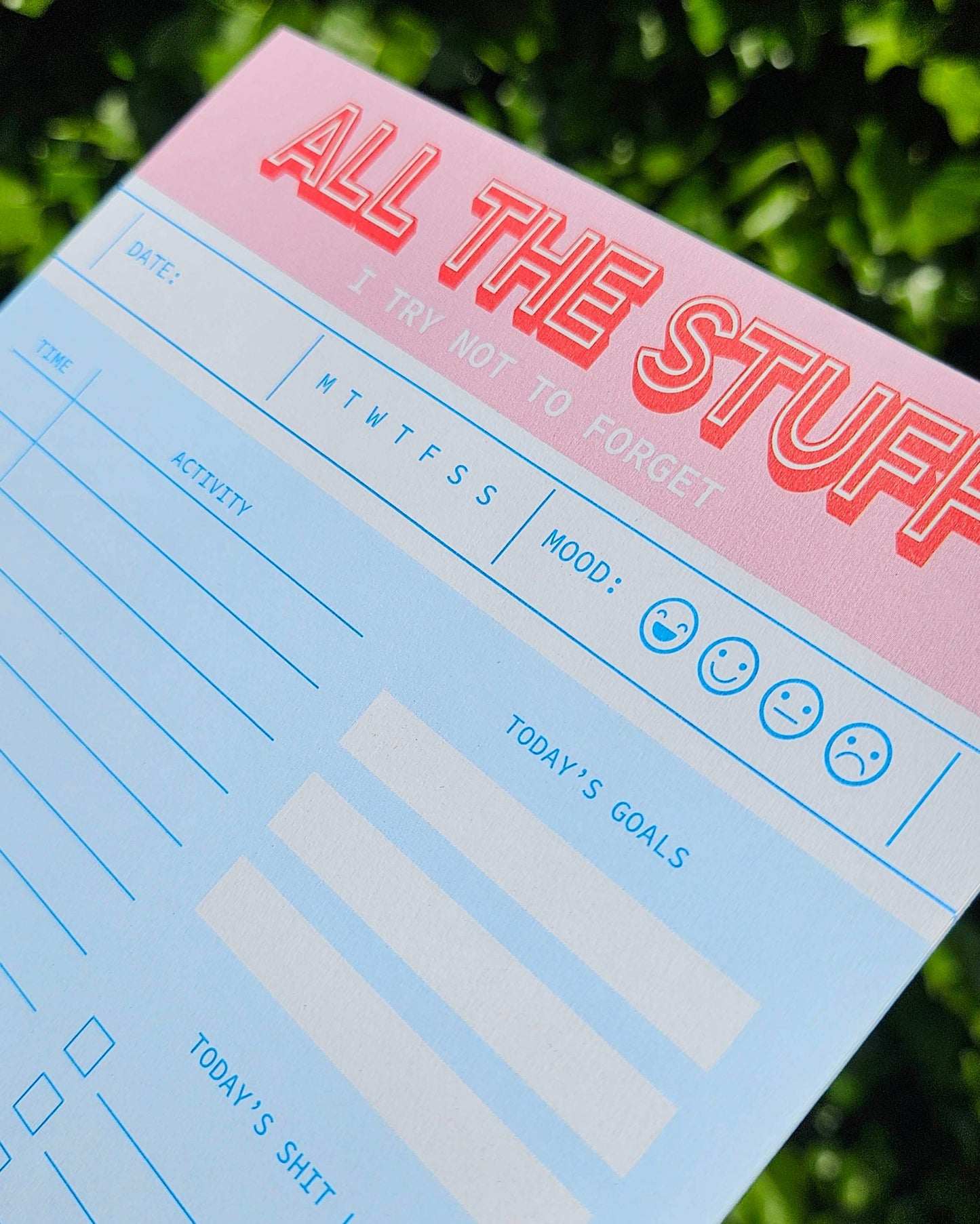 Rosa Notizblock A5 „All the stuff I try not to forget“