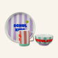 Porzellan-Set Schulkind Streifen flieder/blau