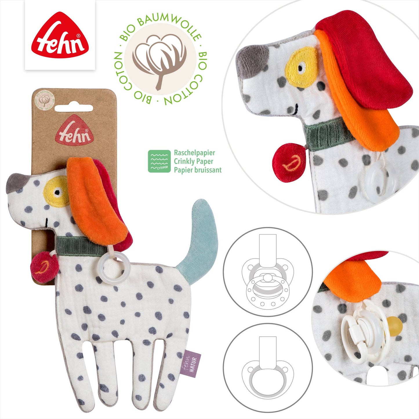 Knister-Hund NATUR - Activity-Rascheltier mit Bio-Baumwolle