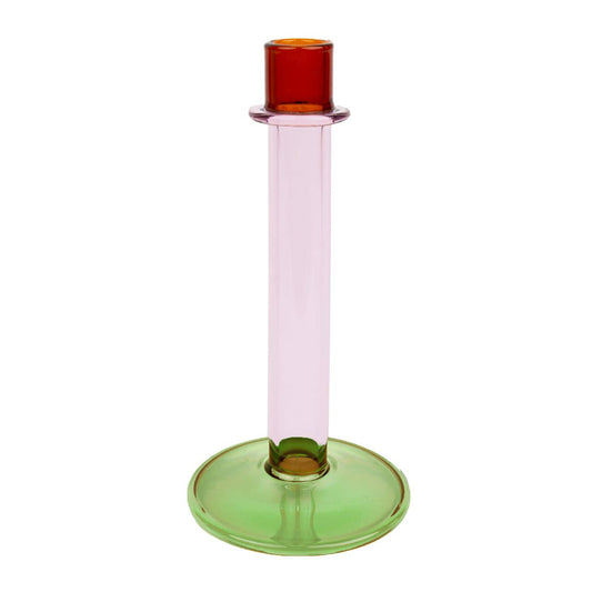 Kerzenhalter aus Glas in Grün/Rosa/Rot