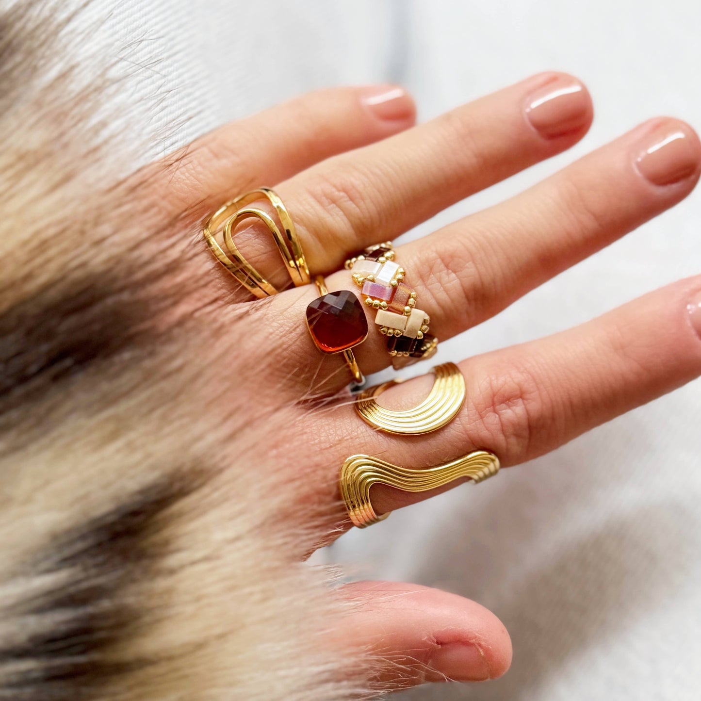 Damen Ring 'Tilabead' in Nude-Tönen