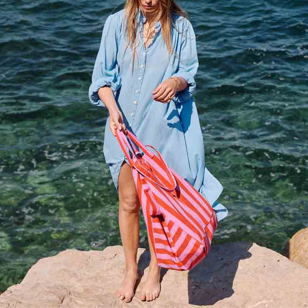 Damen Tasche Shopper Elisa Streifen orchidee/tomate