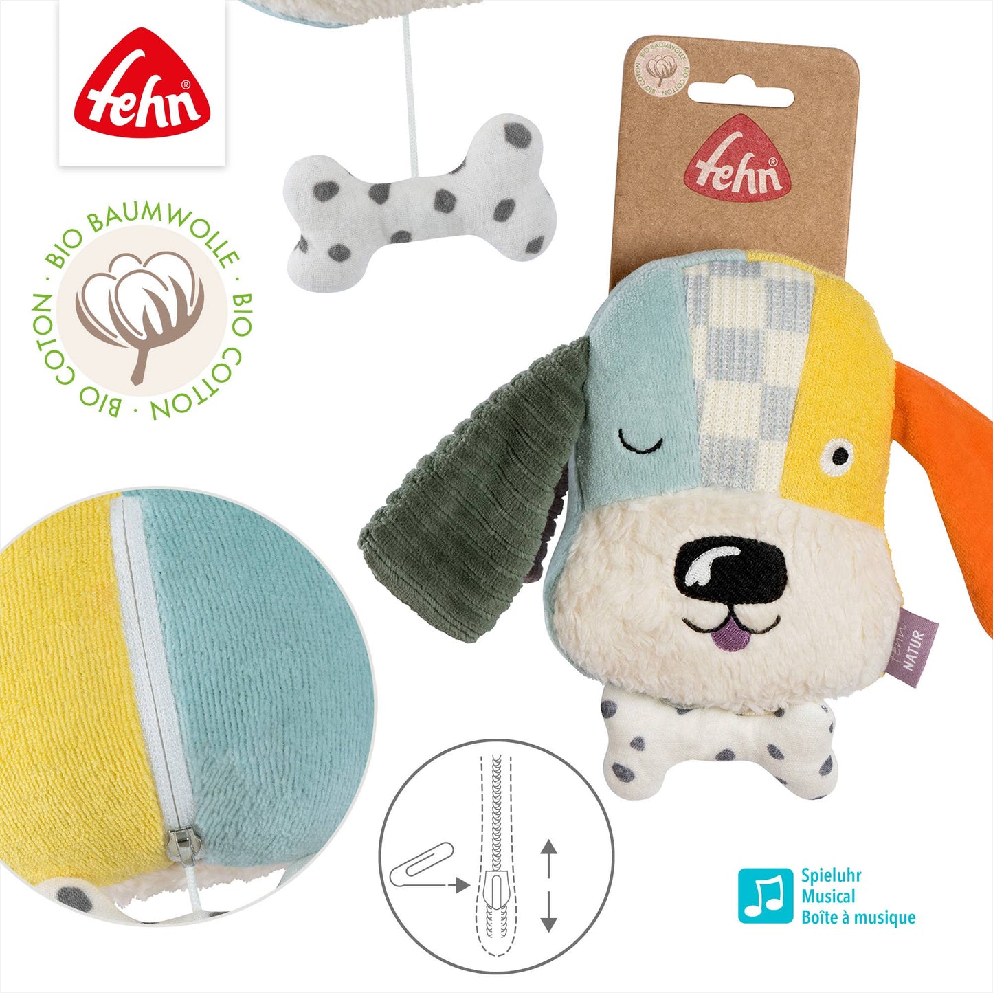 Mini-Spieluhr Hund NATUR - Kuscheltier & Einschlafhilfe