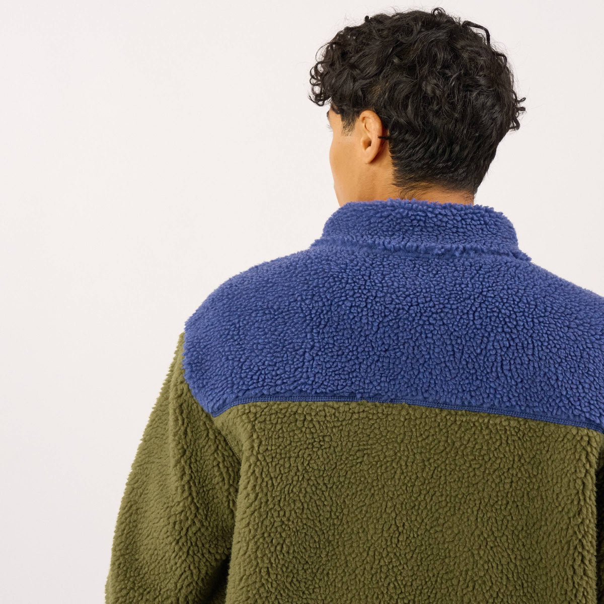Unisex Sherpa-Jacke mit Reißverschluss blau und khaki