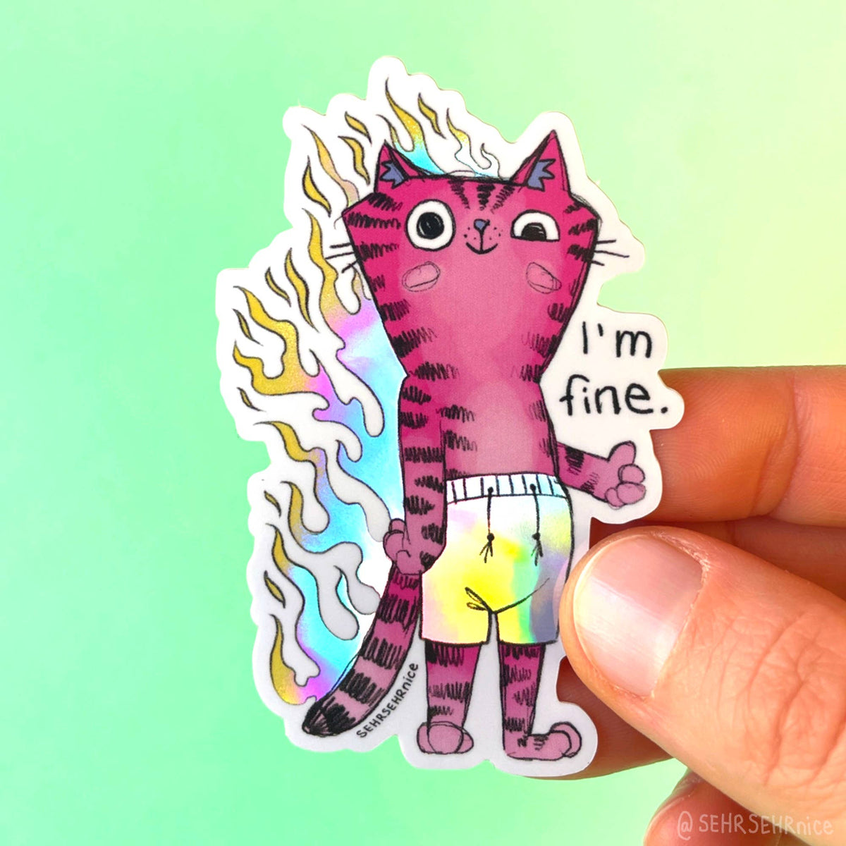 Aufkleber holografisch 'Katze mit Burn Out - I'm fine'