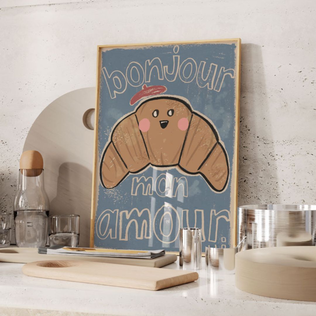 A3 Kunstdruck in Papierhülle 'Croissant - Bonjour Mon Amour'