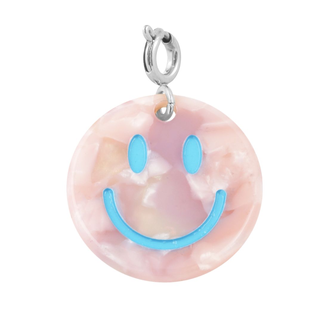 Anhänger Smiley rosa/hellblau silber
