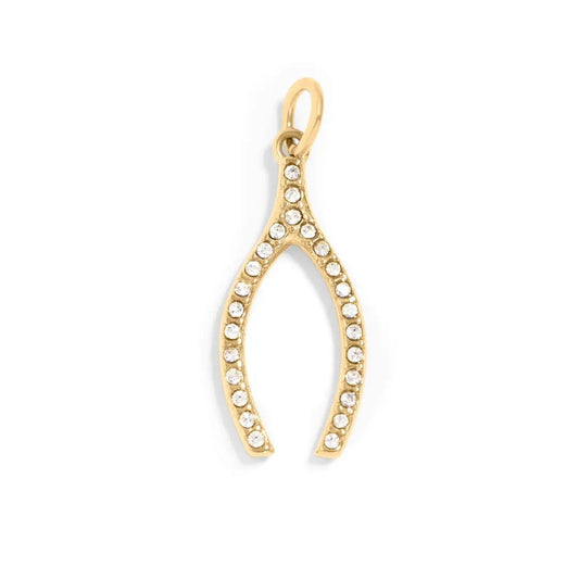 Anhänger 'Wunschknochen mit Strass' gold 19 x 9 mm