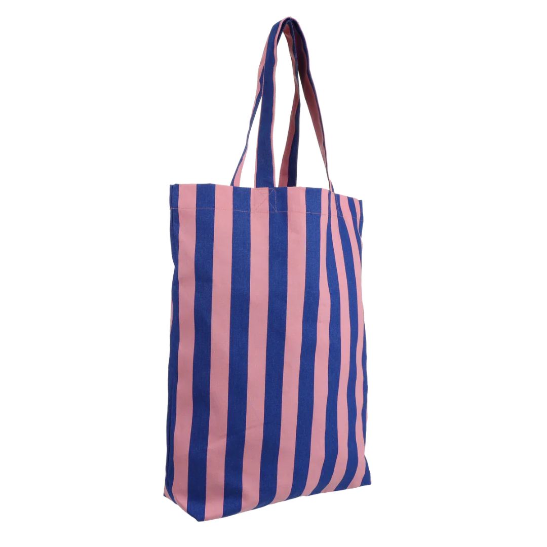 Baumwolltasche 'Stripes' kobalt/litschi