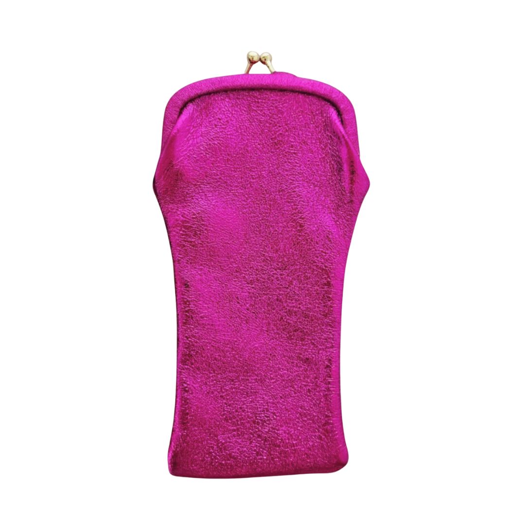 Brillenetui aus Leder mit Retro-Verschluss metallic fuchsia