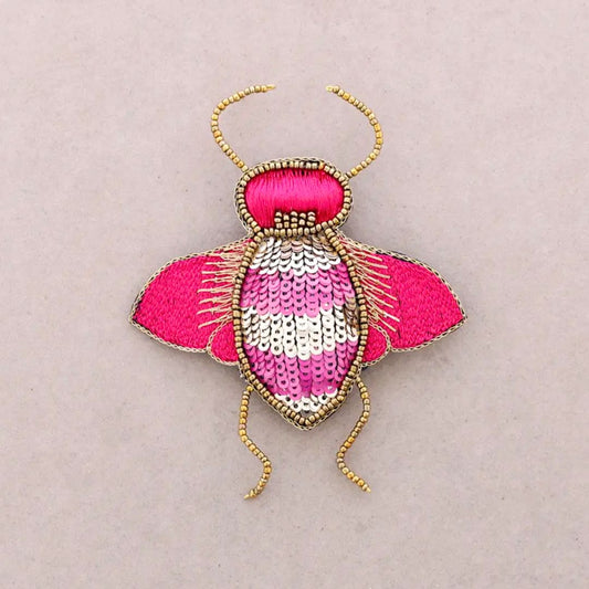 Charakterbrosche 'Insektenbrosche mit Pailletten' fuchsia