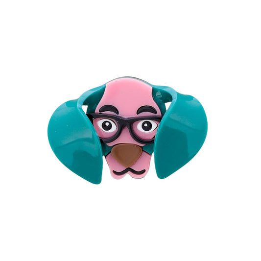 Charakterbrosche im Hundedesign türkis/rosa
