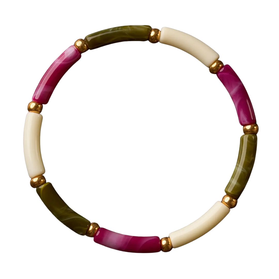 Damen Armband 'Aello' ecru/fuchsia/olive