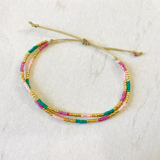 Damen Armband Double 'Miyuki Perlen' gold/türkis/bordeaux