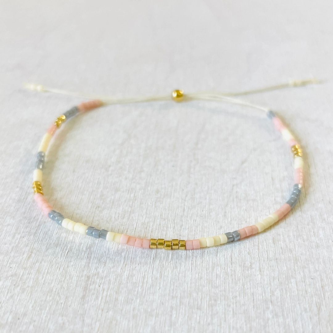 Damen Armband Single 'Miyuki Perlen' grau/weiß/rosa