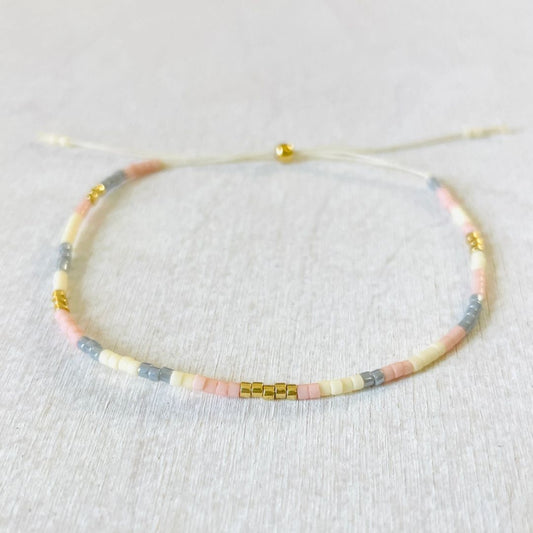 Damen Armband Single 'Miyuki Perlen' grau/weiß/rosa