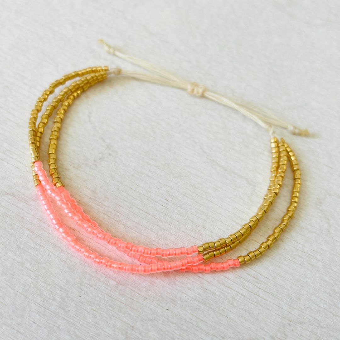 Damen Armband Triple 'Miyuki Perlen' korall/gold